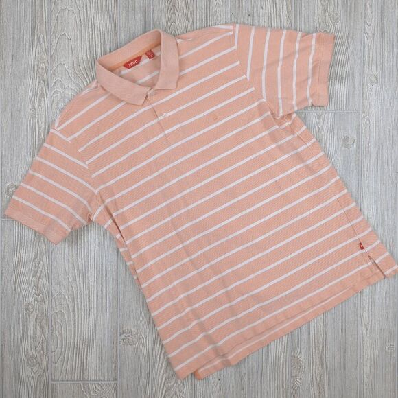 Izod Men’s XL Coral Pink White Striped Short Sleeve Polo Shirt - Picture 1 of 6